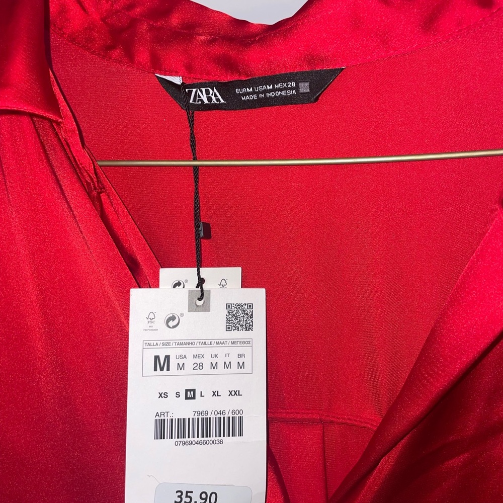 NWT Zara Red Button Down Shirt - Picture 5 of 7